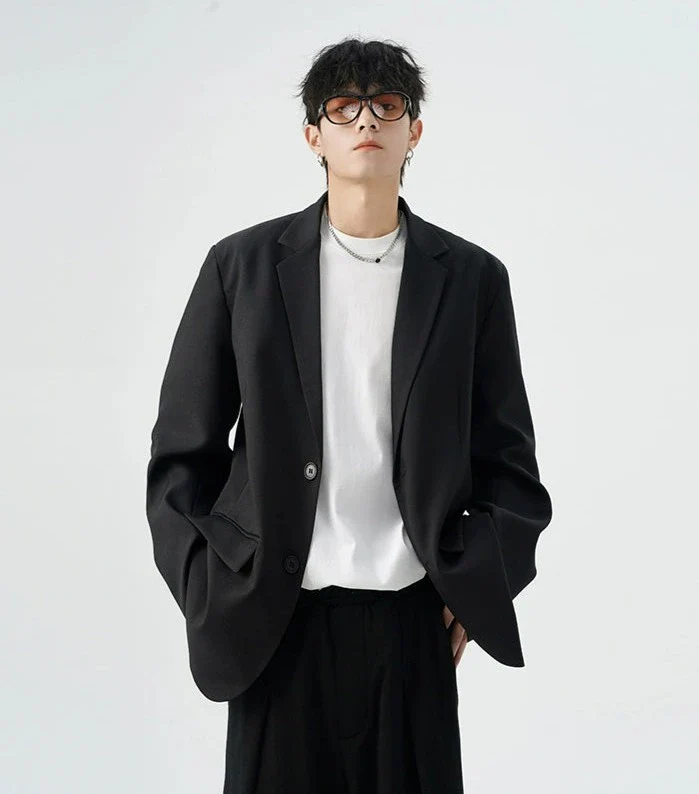 Oversized Single-Breasted Pleated Blazer with Notch Lapel - Image 8