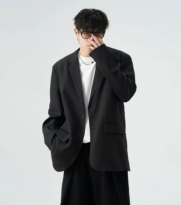 Oversized Single-Breasted Pleated Blazer with Notch Lapel - Image 9