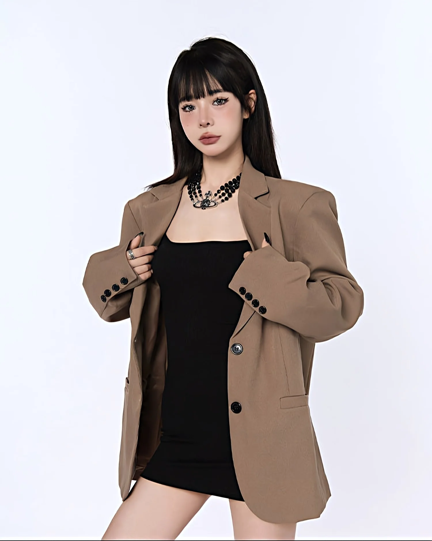 Oversized Solid Blazer with Notch Lapels - Image 7