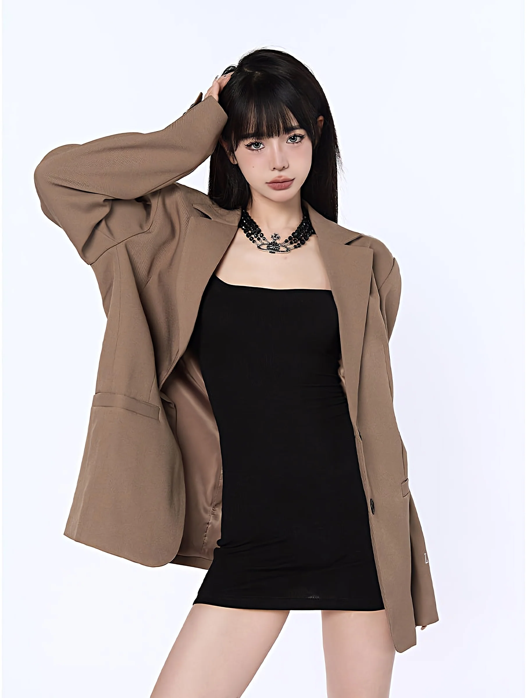 Oversized Solid Blazer with Notch Lapels - Image 8