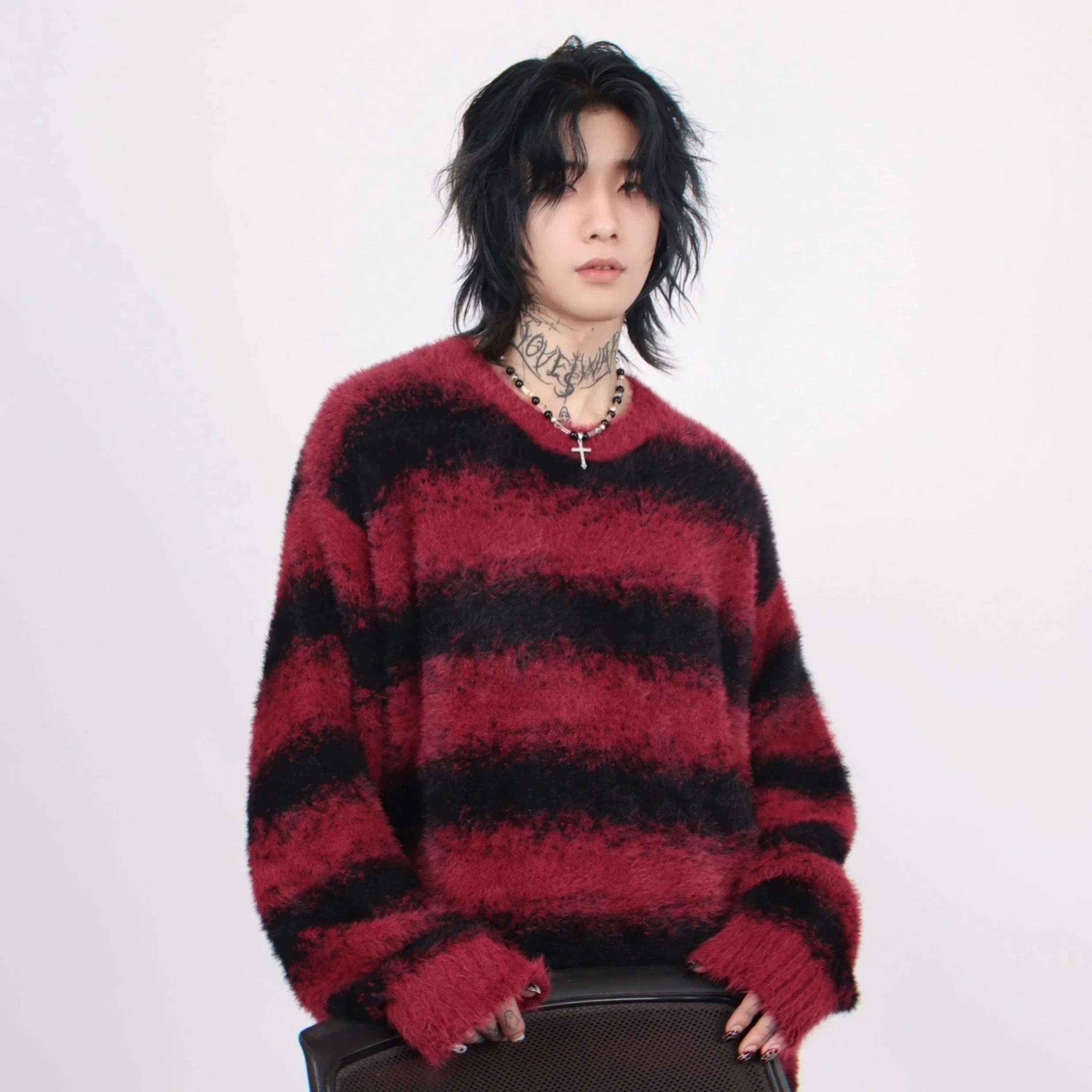 Oversized Striped Fuzzy Knit Sweater - Image 4