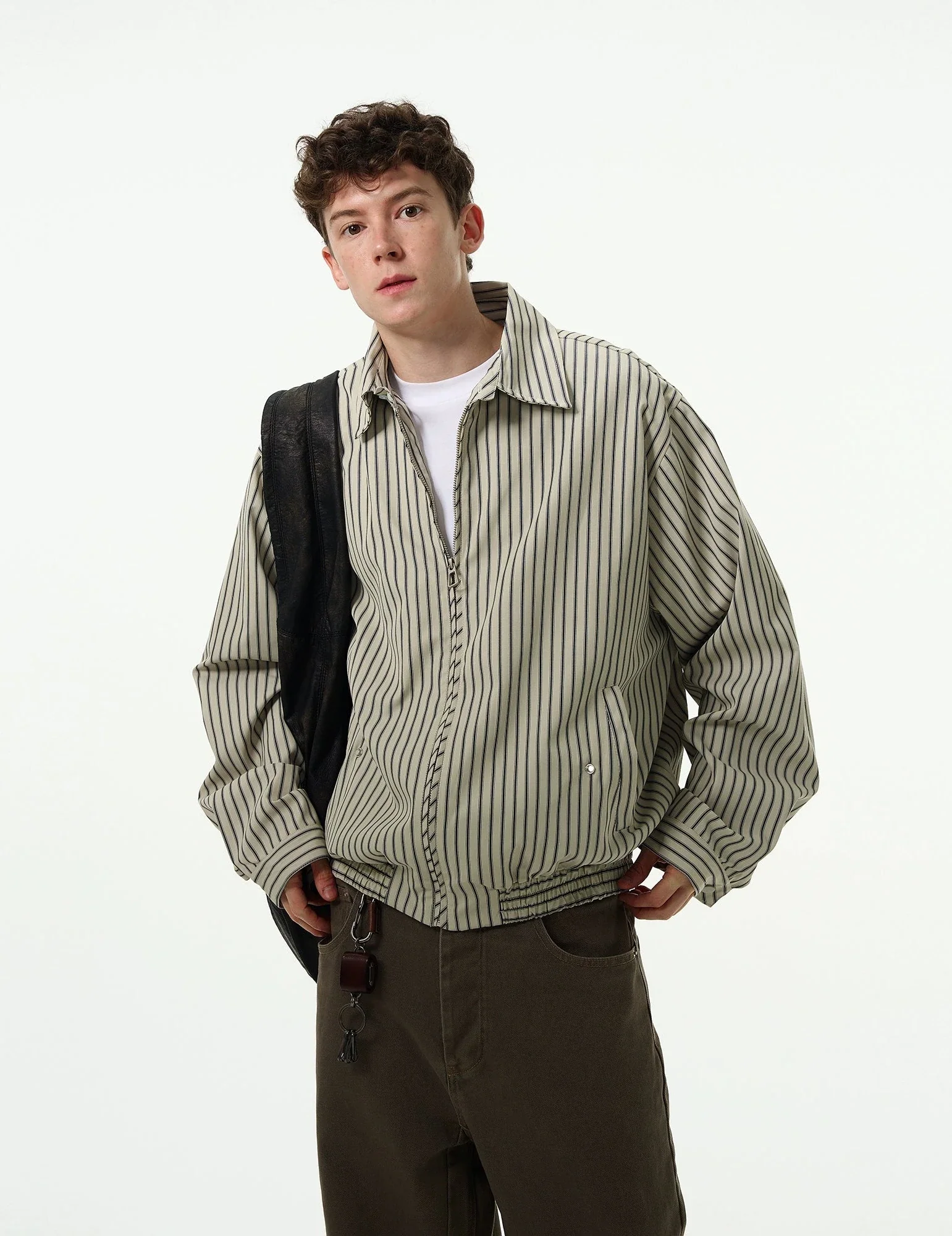 Oversized Striped Zip-Up Collared Jacket - Image 2