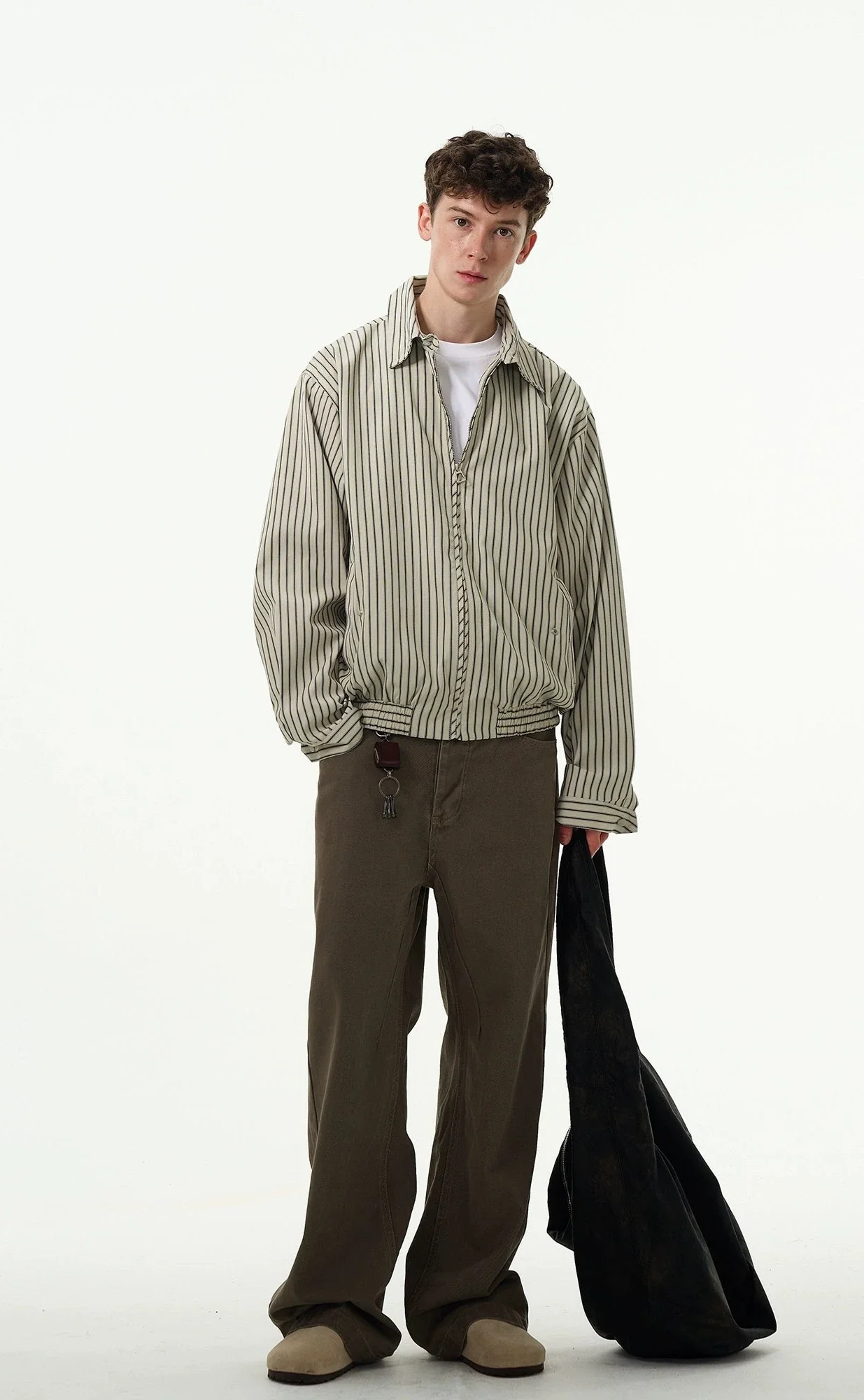 Oversized Striped Zip-Up Collared Jacket - Image 5