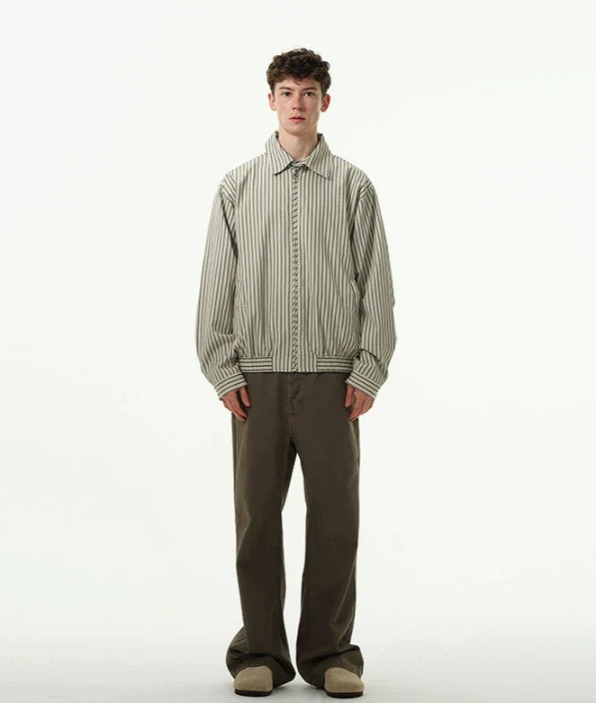 Oversized Striped Zip-Up Collared Jacket - Image 6
