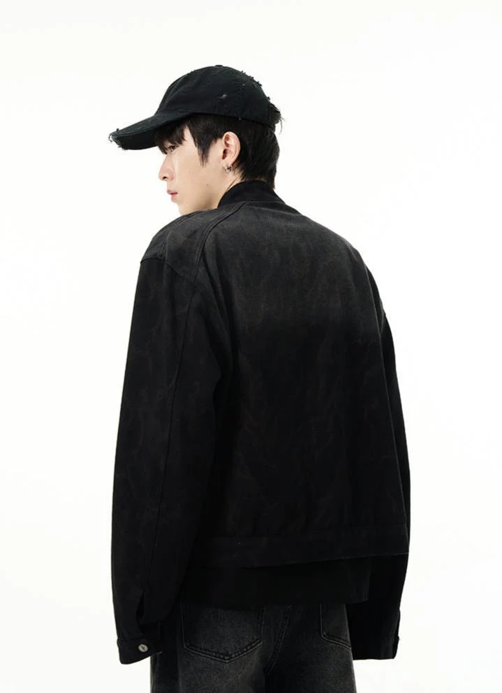 Oversized Denim Racer Jacket with Zippered Pockets - Image 4