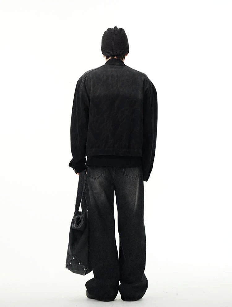 Oversized Denim Racer Jacket with Zippered Pockets - Image 7