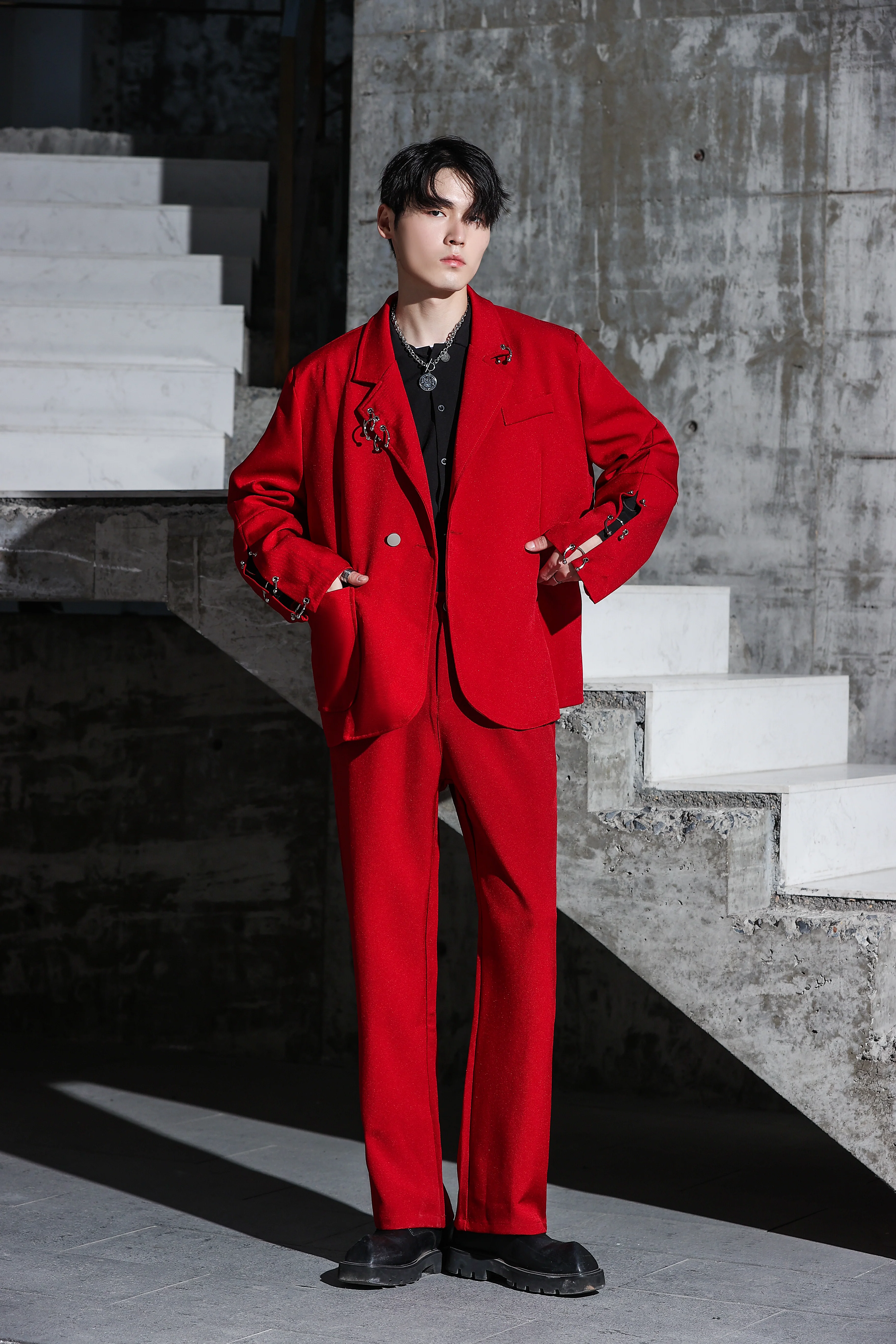 Oversized Suit Jacket with Rings and Wide Leg Pants Set - Image 16