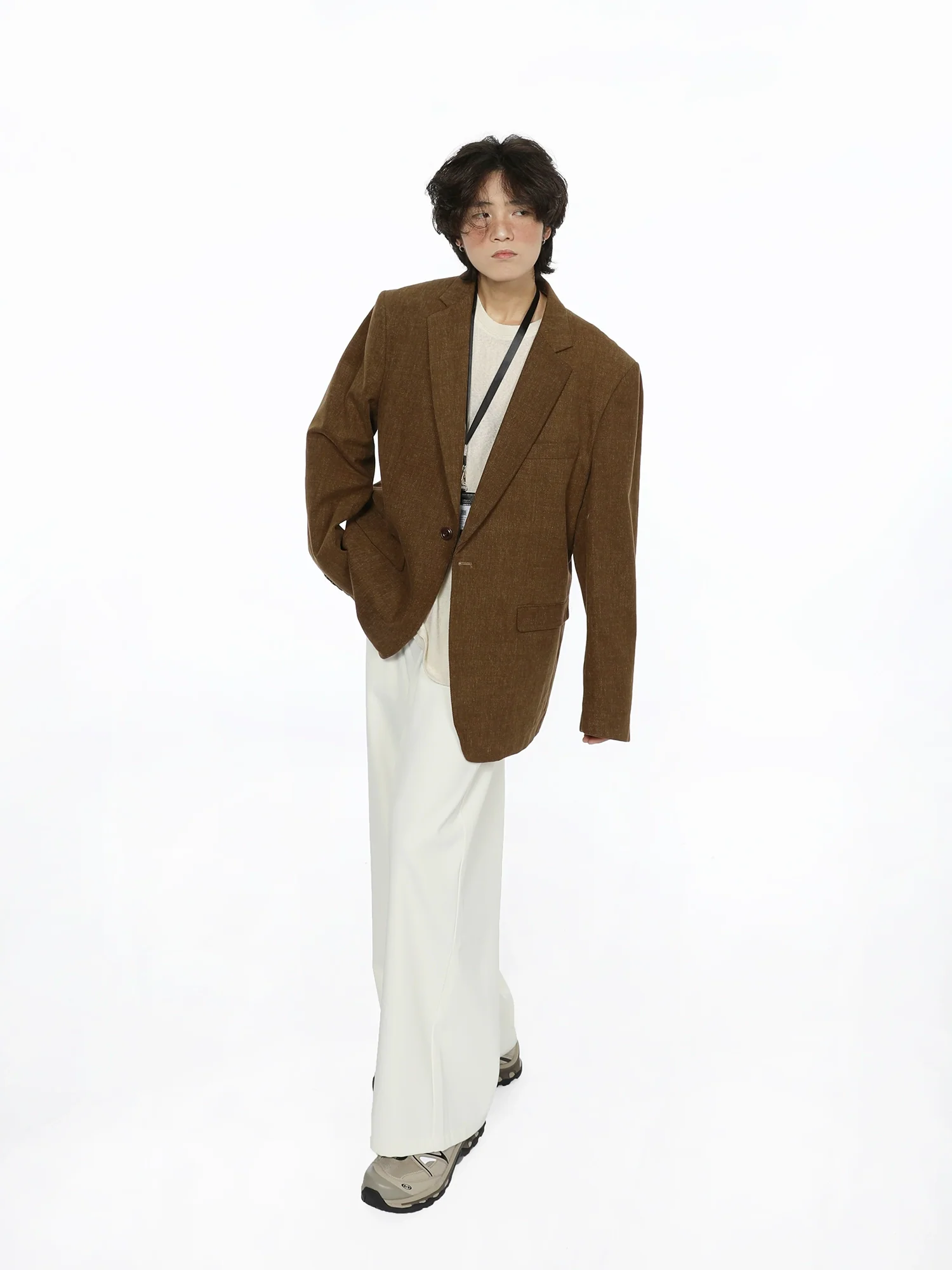 Oversized Textured Retro Blazer and Trousers Co-ord Set - Image 5