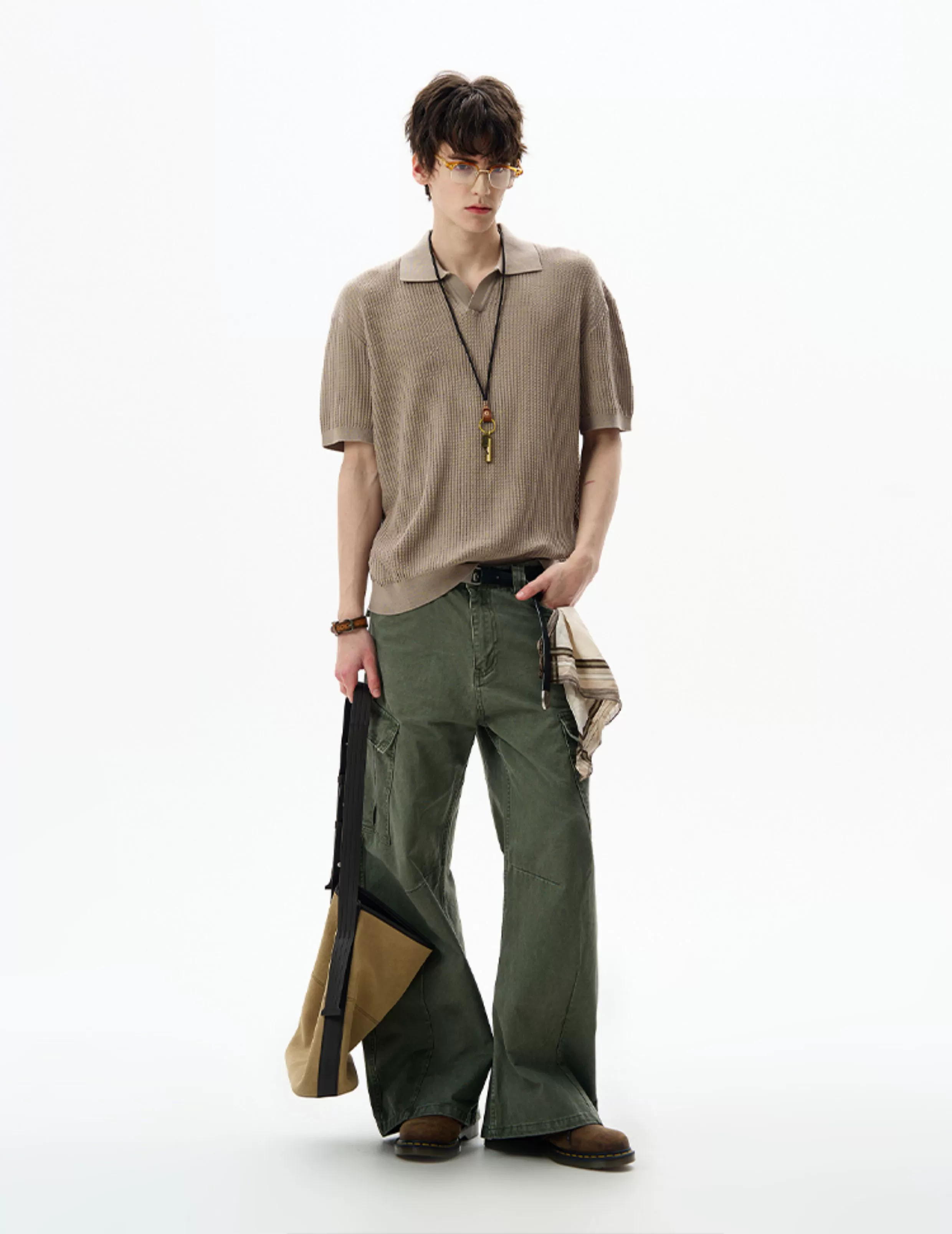 Oversized Textured Short Sleeve Knit Polo Shirt - Image 8