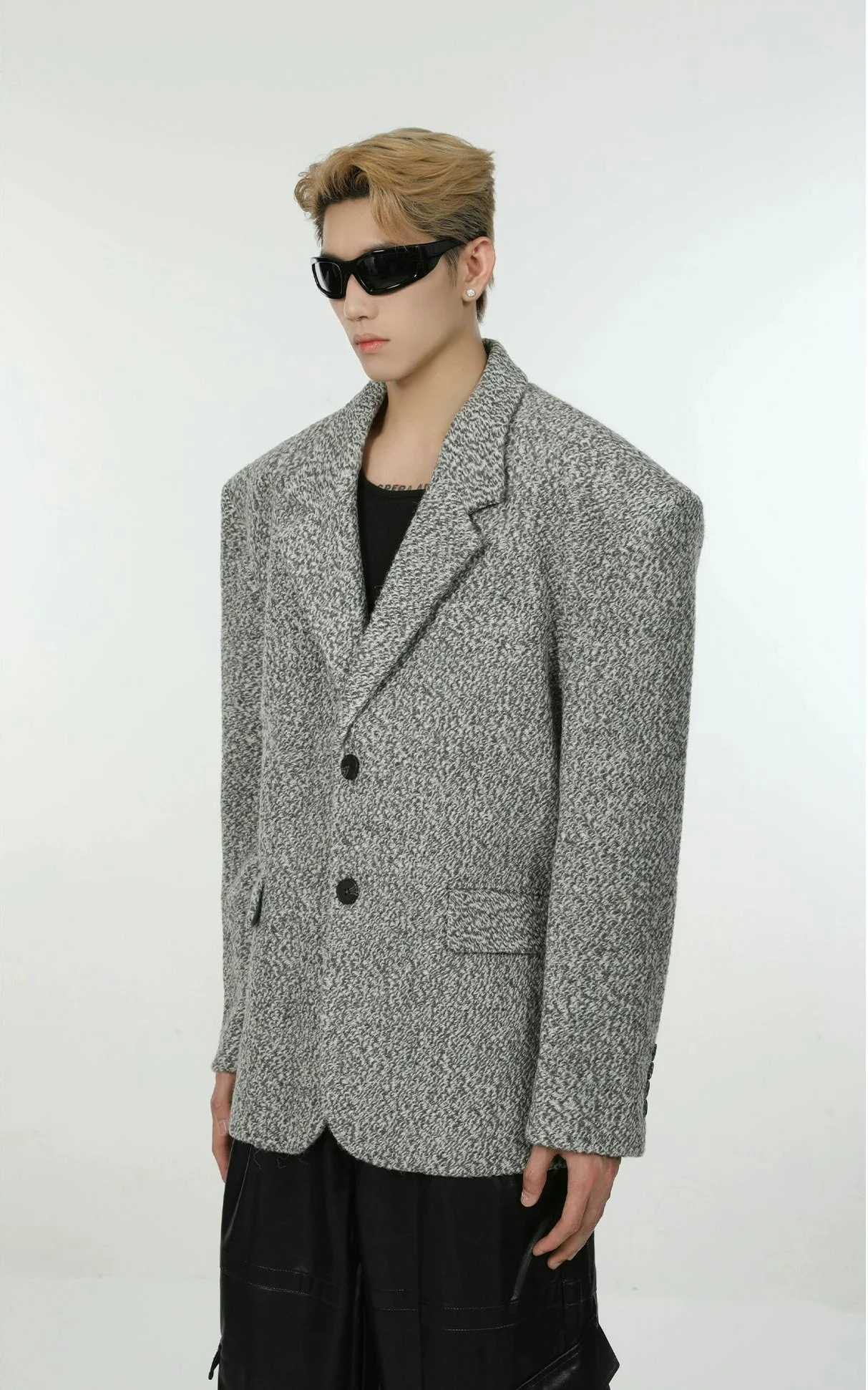 Oversized Textured Wide-Fit Blazer Jacket - Image 7
