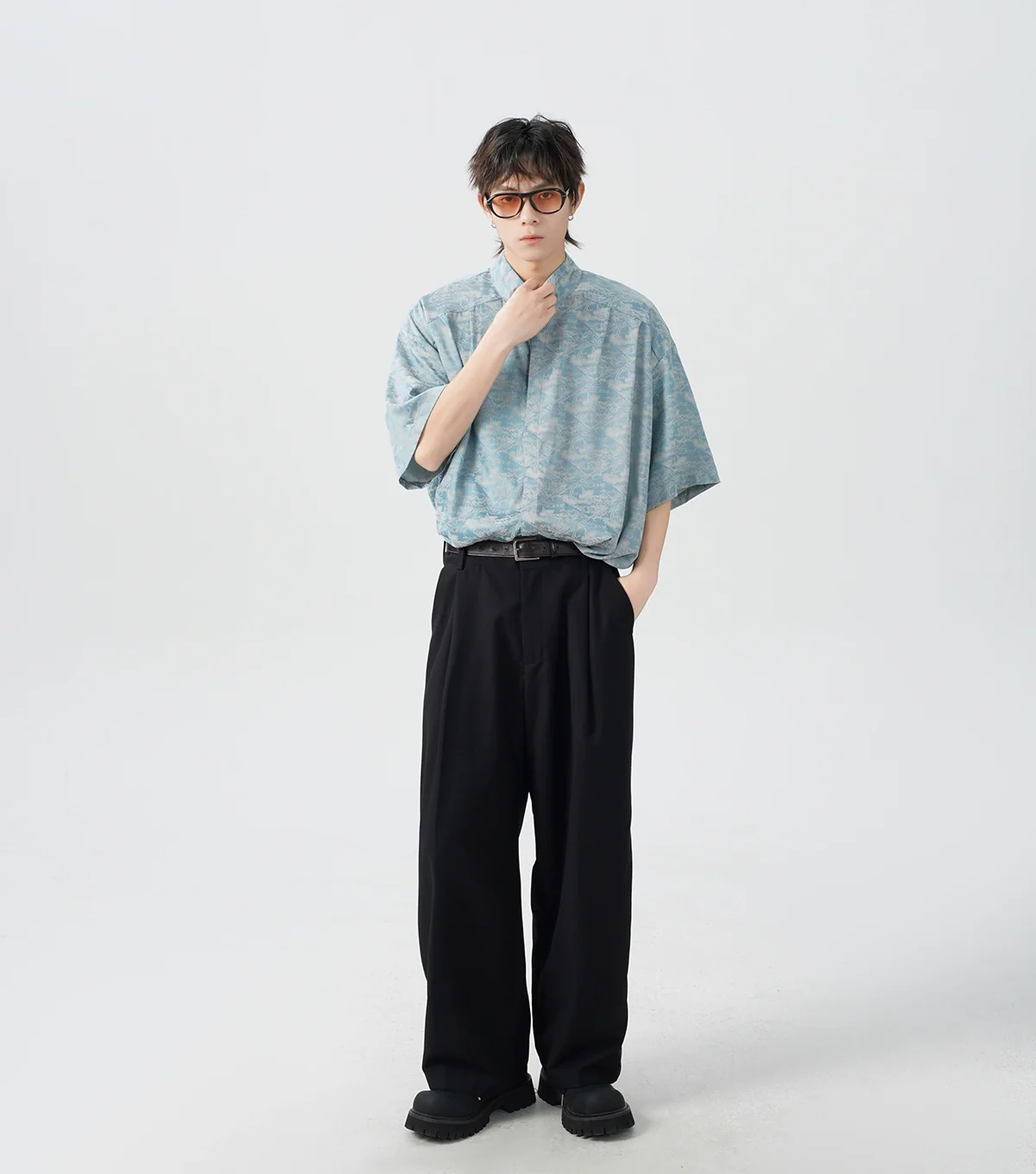 Oversized Tree Print Satin Button-Up Shirt - Image 10