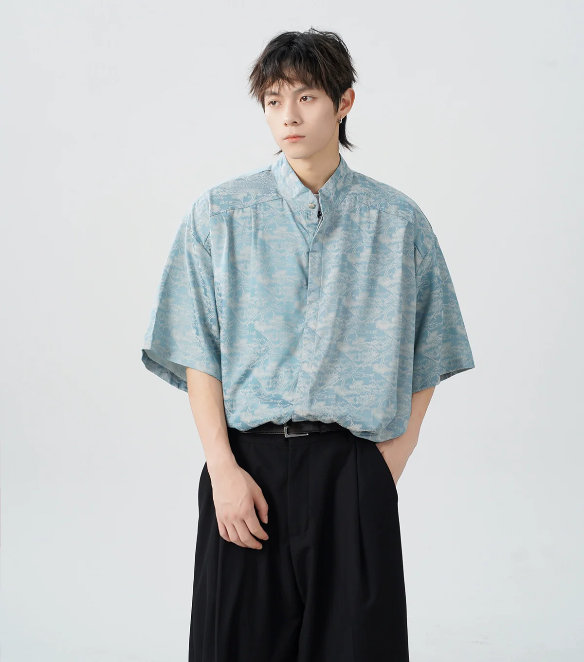 Oversized Tree Print Satin Button-Up Shirt - Image 2