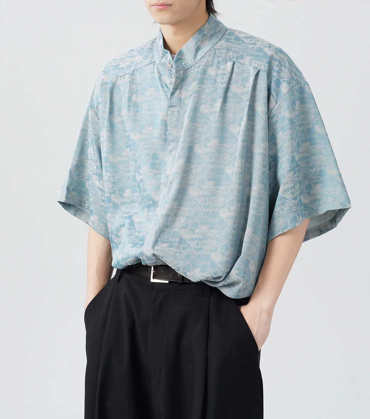 Oversized Tree Print Satin Button-Up Shirt - Image 8
