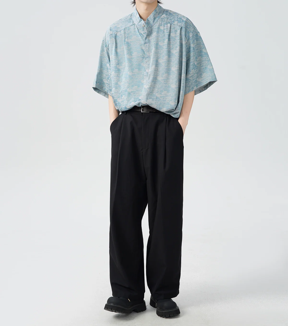 Oversized Tree Print Satin Button-Up Shirt - Image 9