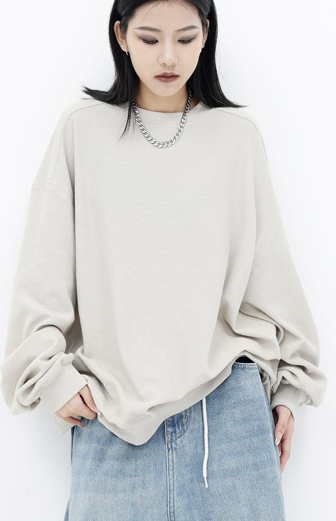 Oversized Waffle Textured Sweatshirt - Image 3