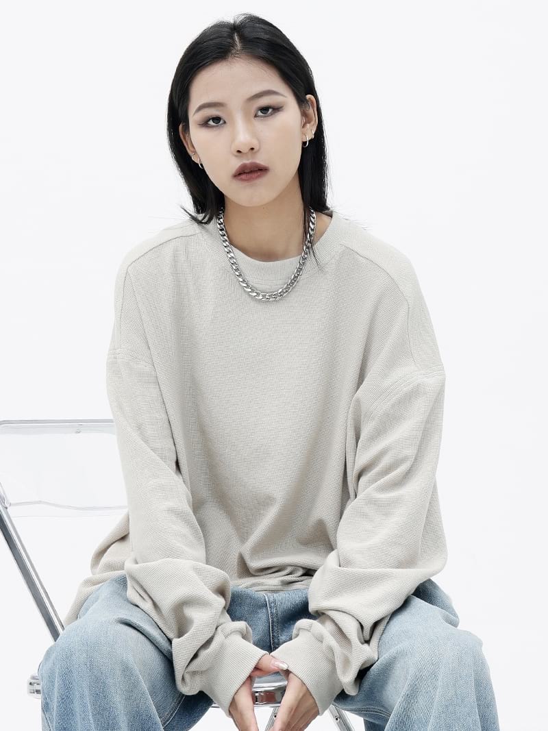 Oversized Waffle Textured Sweatshirt - Image 4