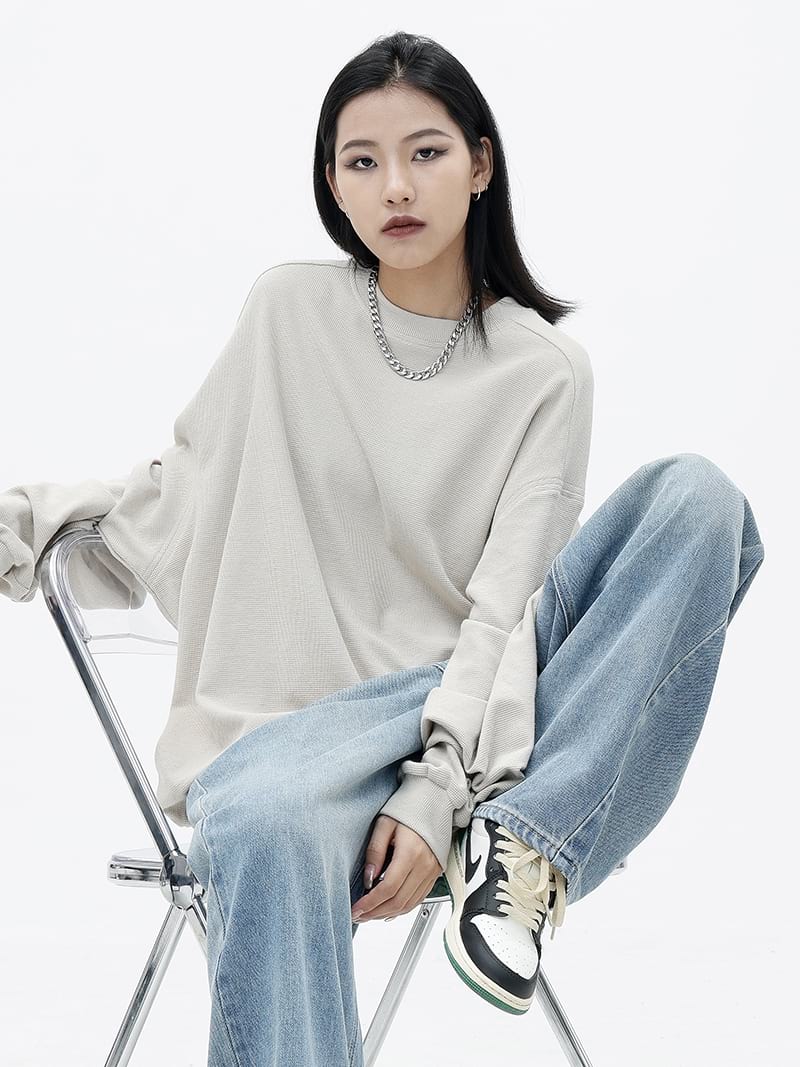 Oversized Waffle Textured Sweatshirt - Image 5