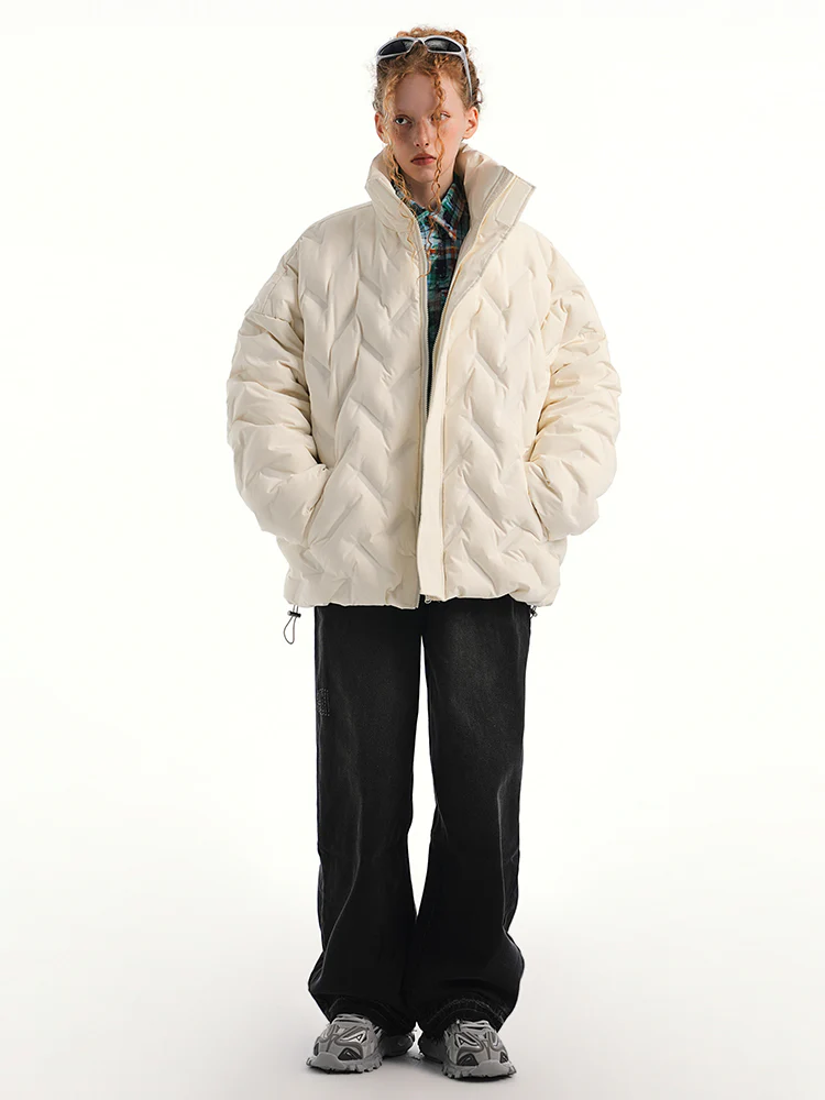 Oversized Weave-Quilted High Collar Puffer Jacket - Image 2