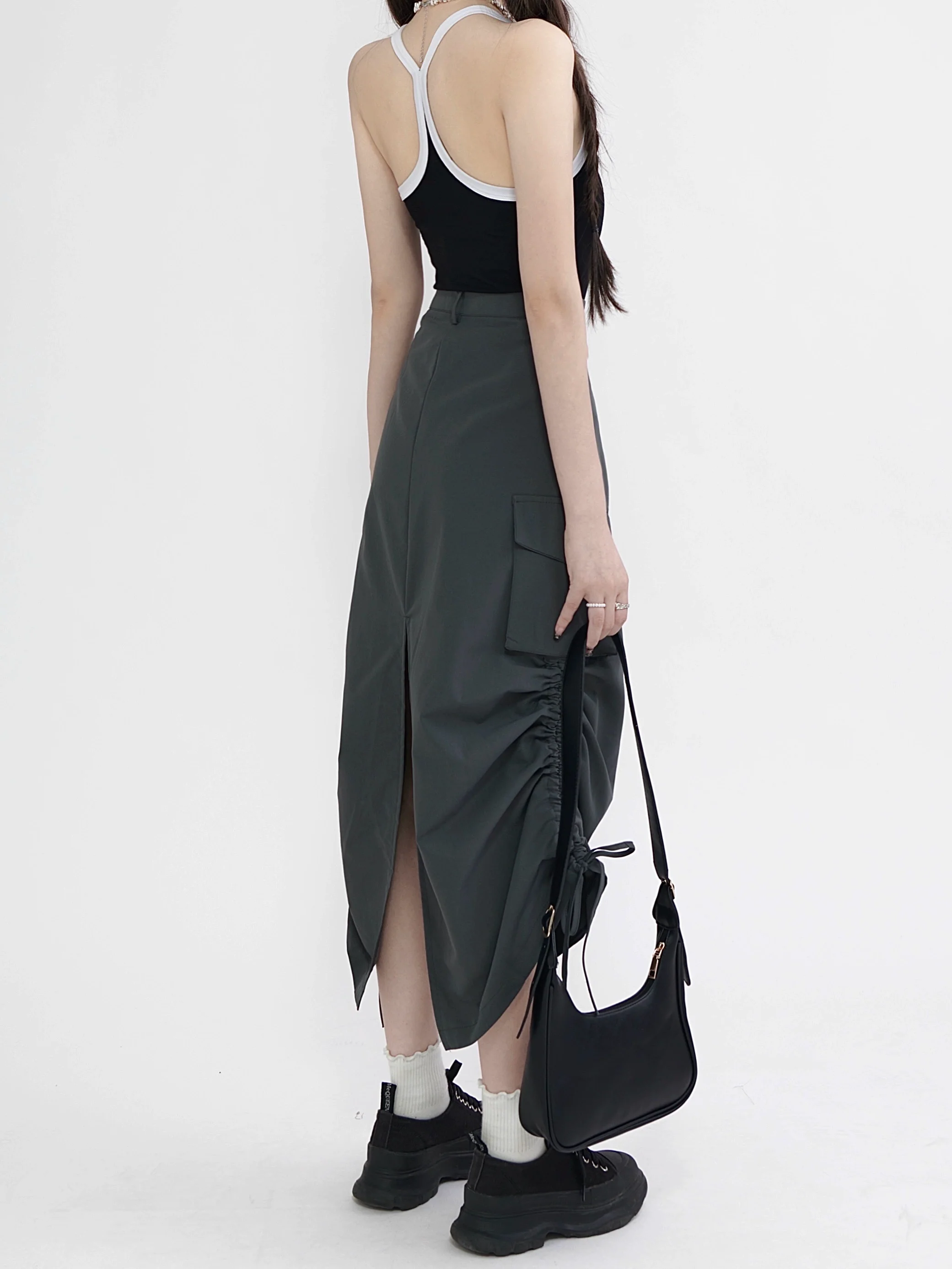 Parachute Ruched Back Slit Midi Skirt - Image 12