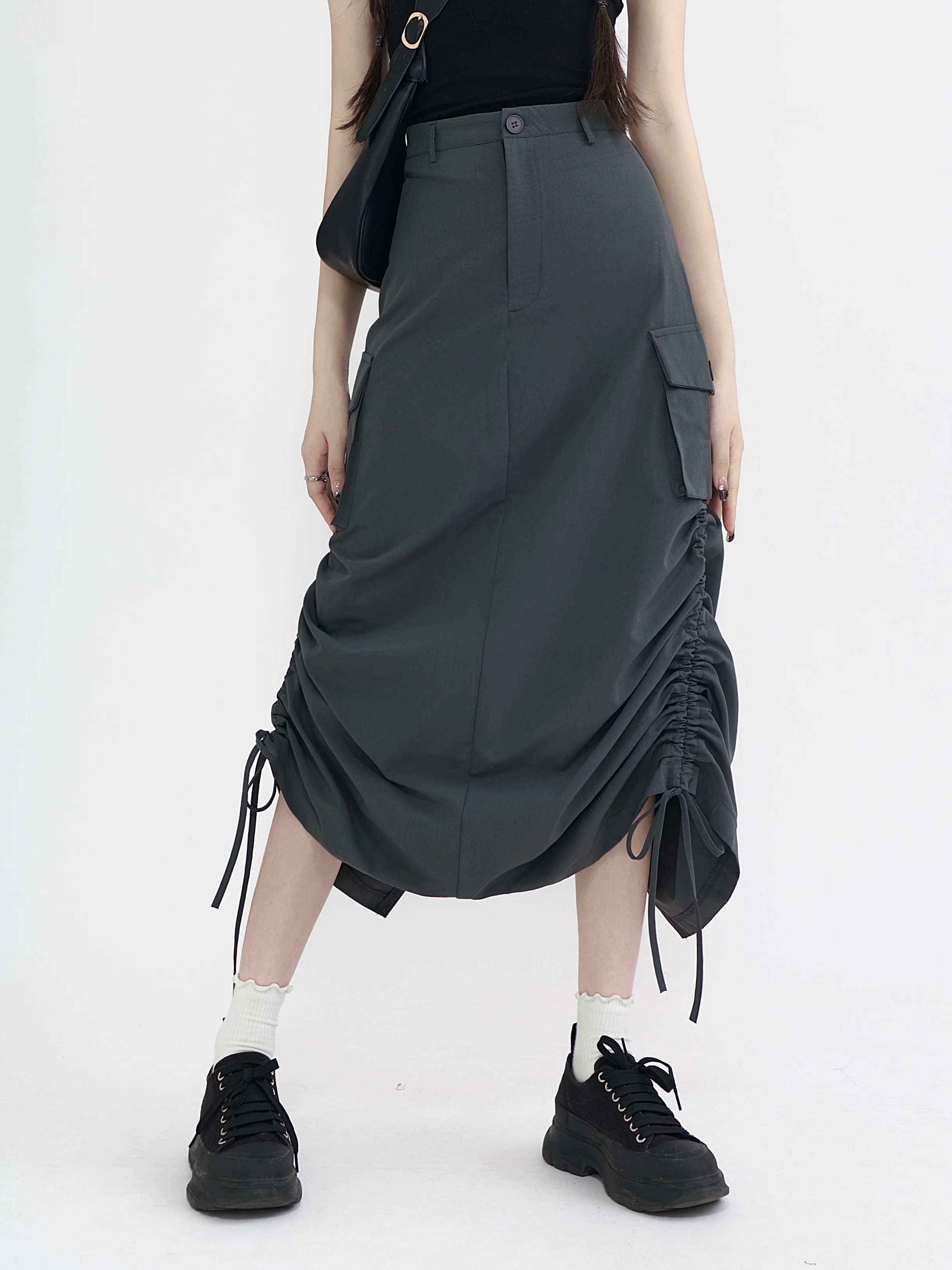 Parachute Ruched Back Slit Midi Skirt - Image 2