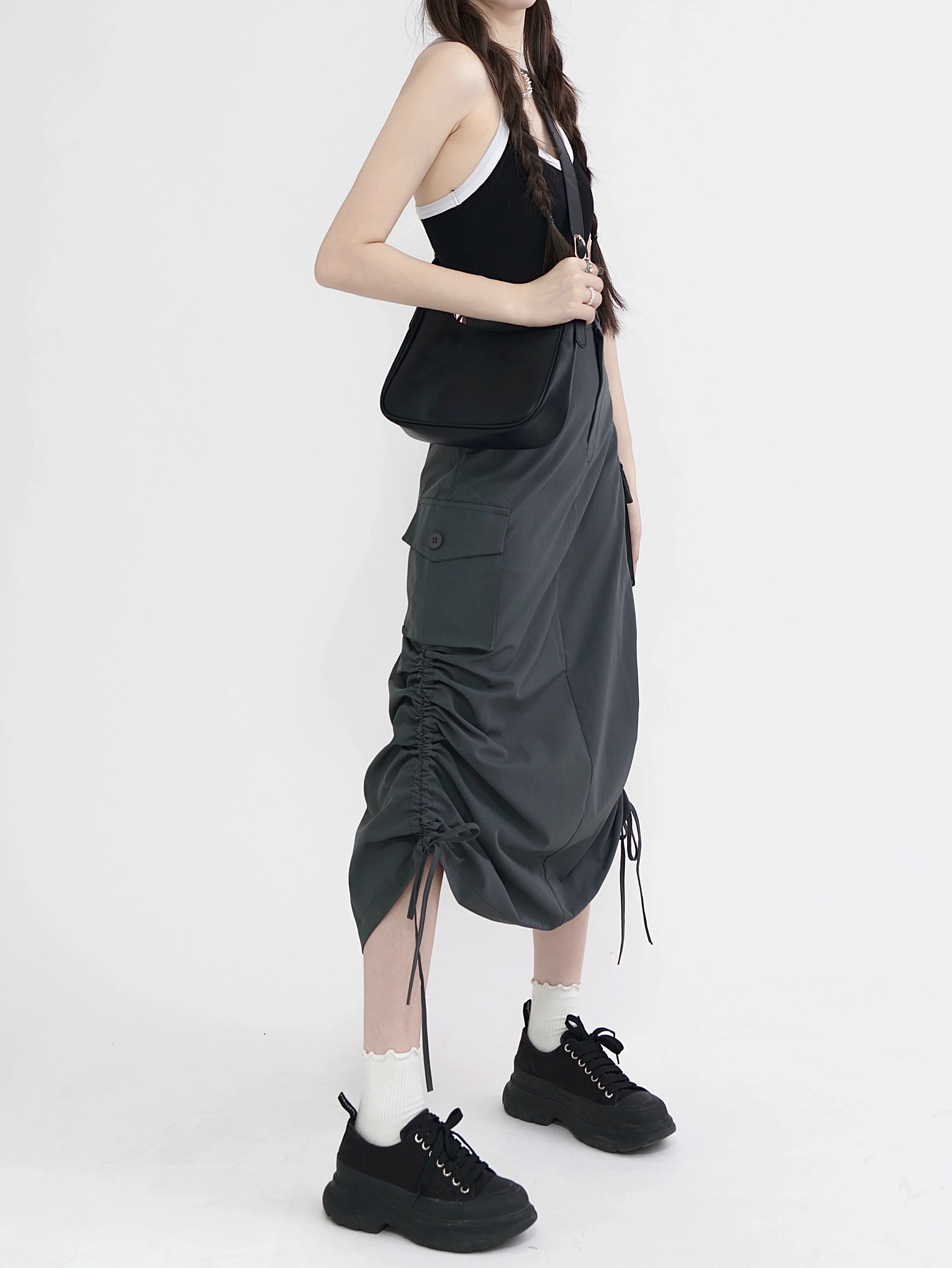 Parachute Ruched Back Slit Midi Skirt - Image 5