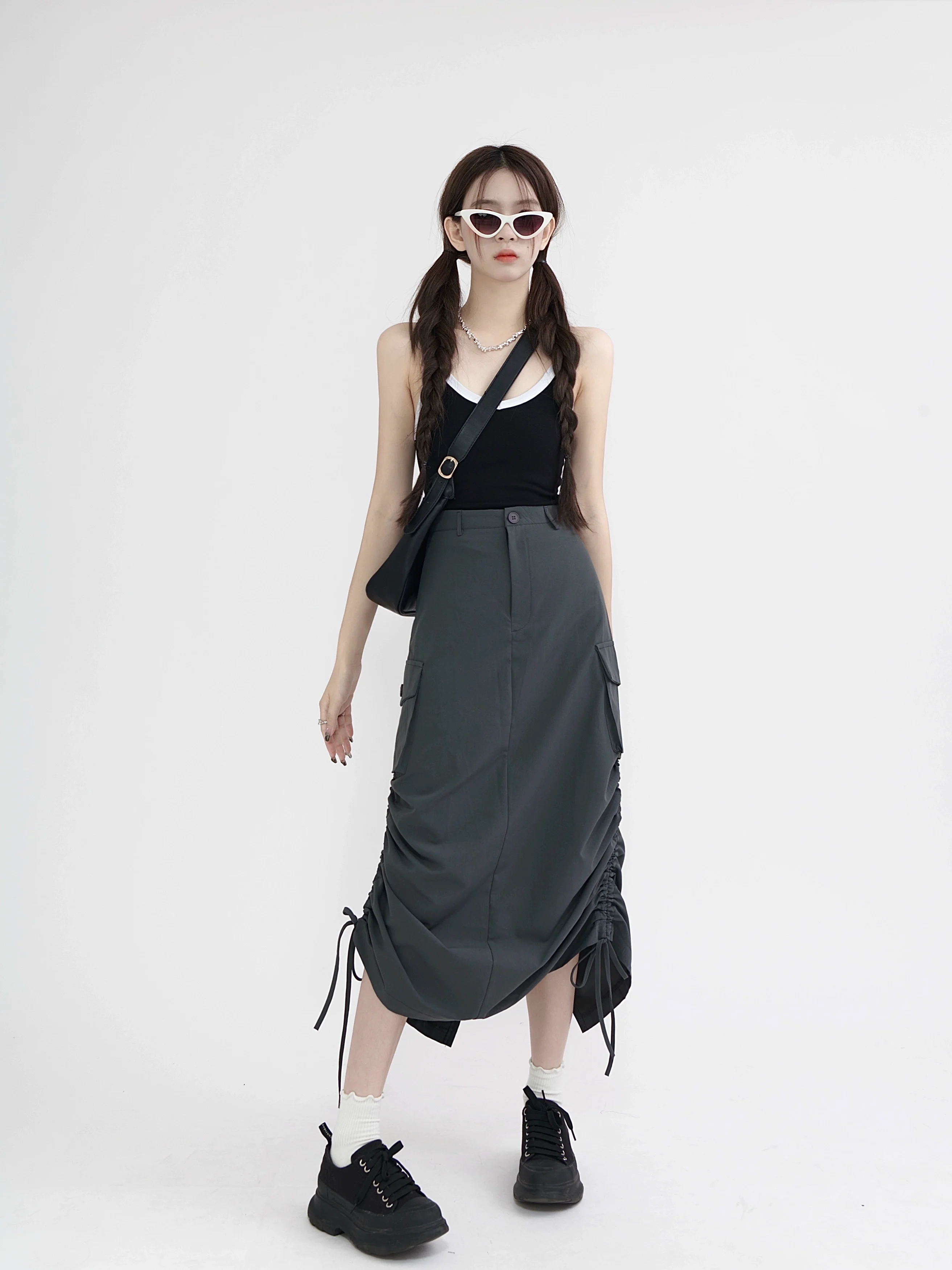 Parachute Ruched Back Slit Midi Skirt - Image 6