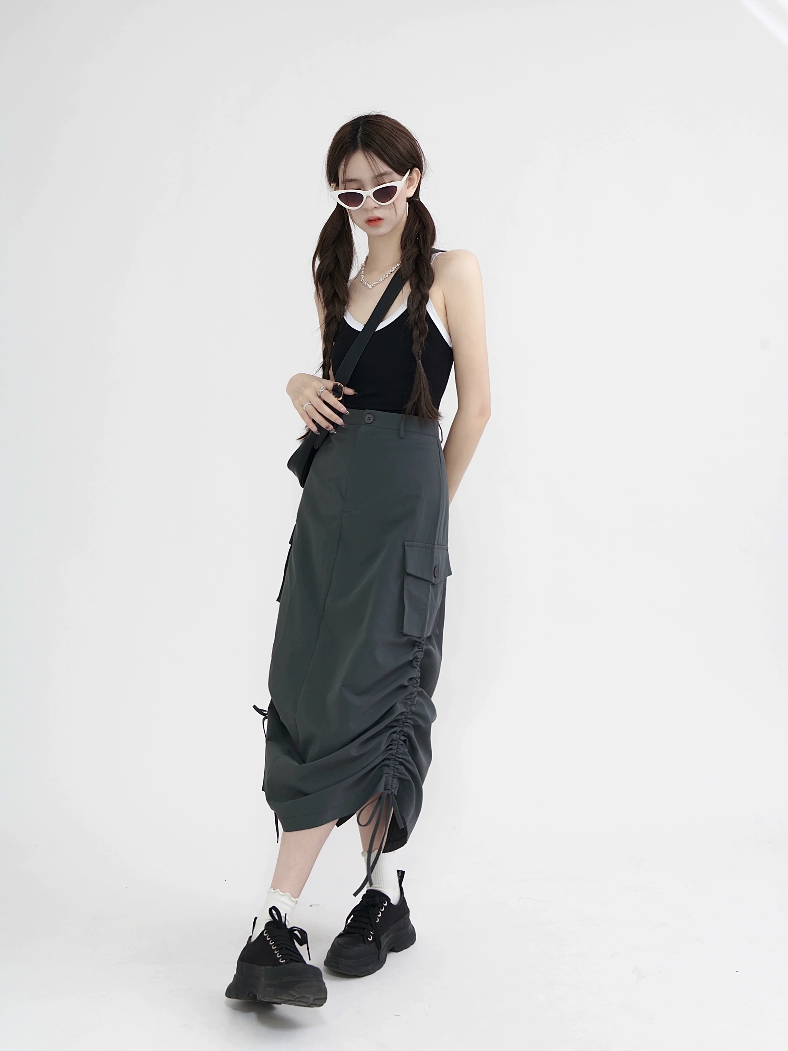 Parachute Ruched Back Slit Midi Skirt - Image 8