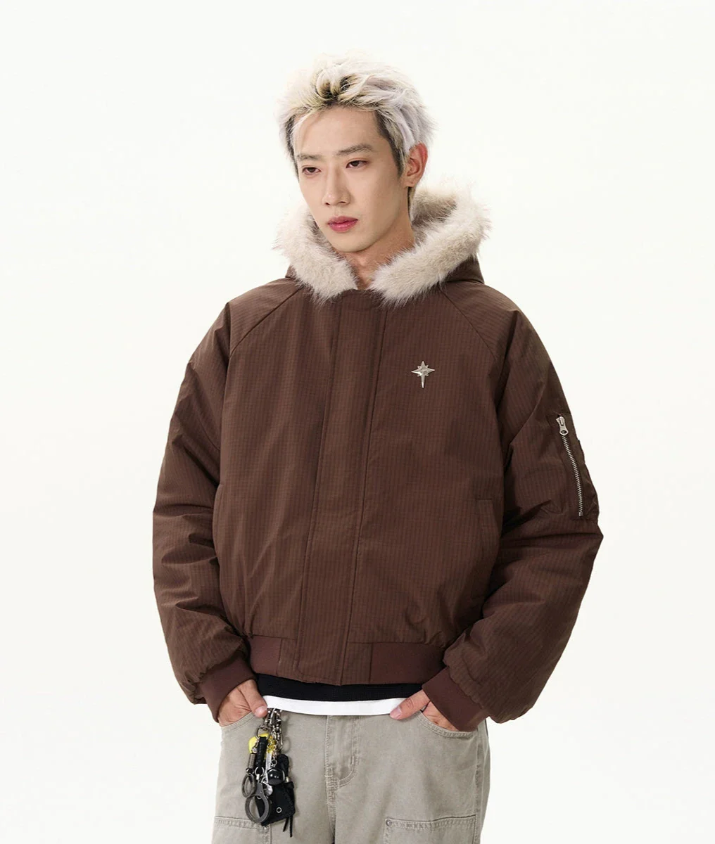 Pinstripe Bomber Jacket with Faux Fur Collar - Image 10