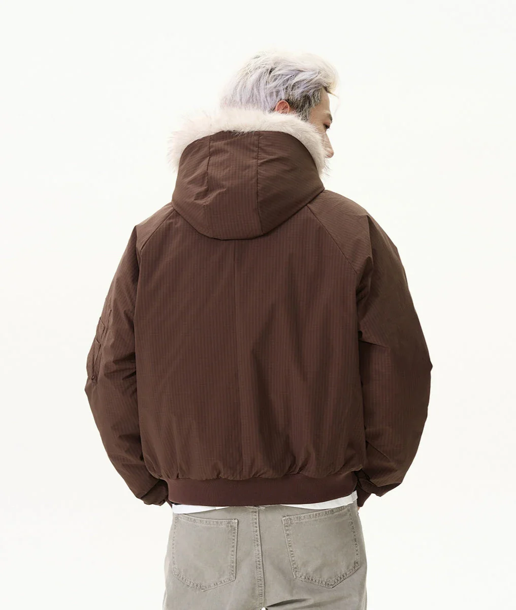 Pinstripe Bomber Jacket with Faux Fur Collar - Image 11