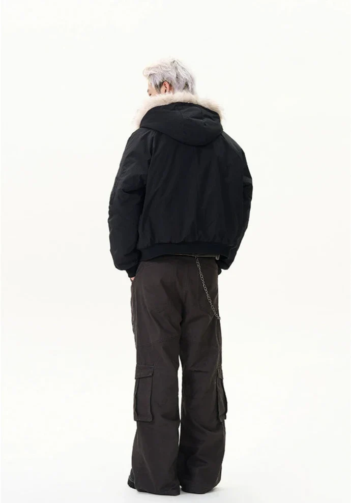 Pinstripe Bomber Jacket with Faux Fur Collar - Image 7