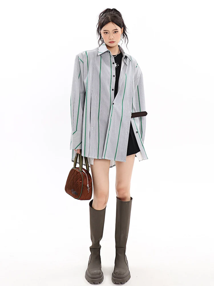 Pinstripe Button Shirt with Shoulder Pads - Image 11
