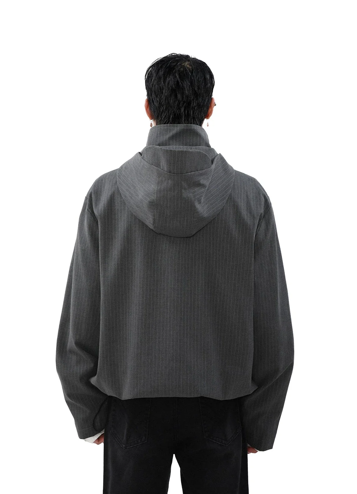 Pinstripe Hooded Zip Jacket with Snap Button Closure - Image 10