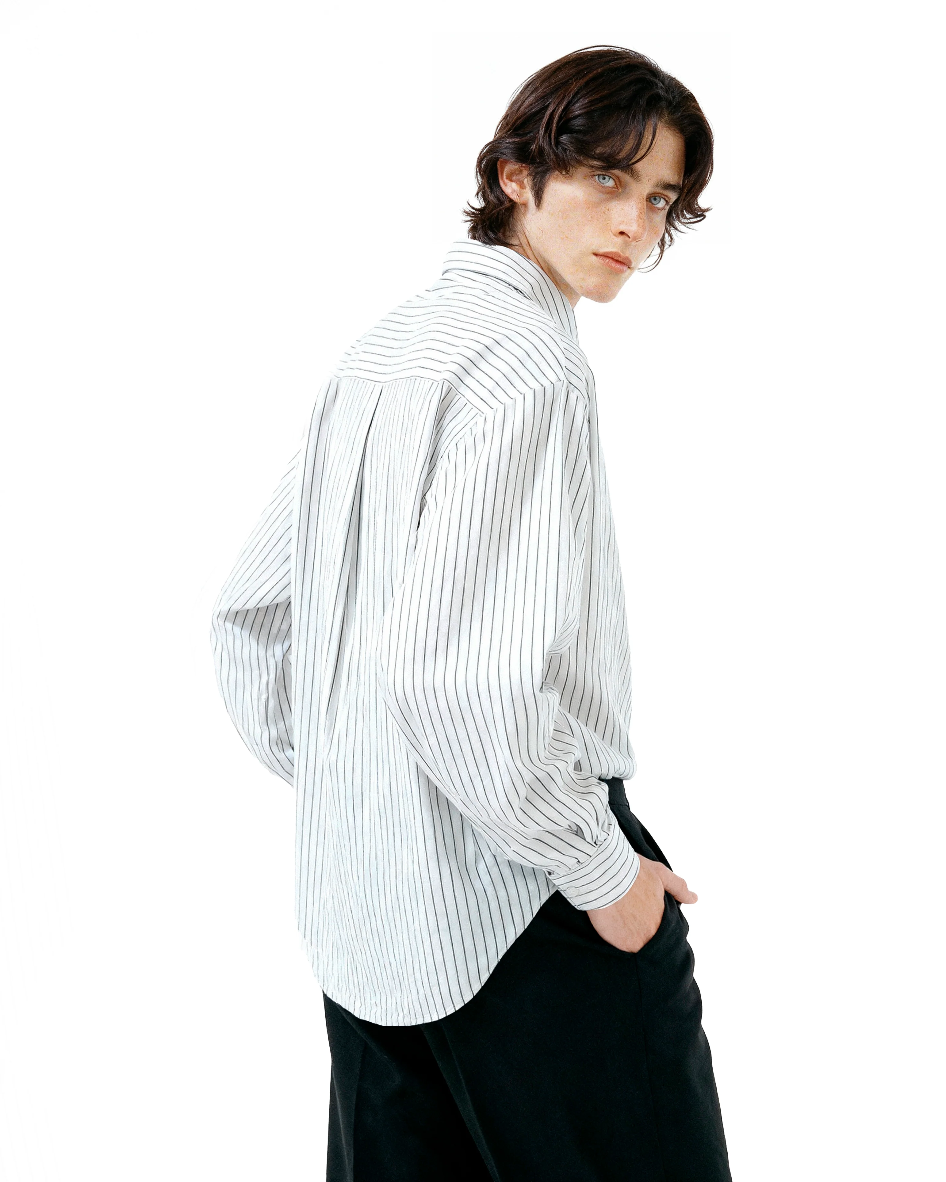 Pinstripe Long Sleeve Drop Shoulder Button Shirt - Image 4