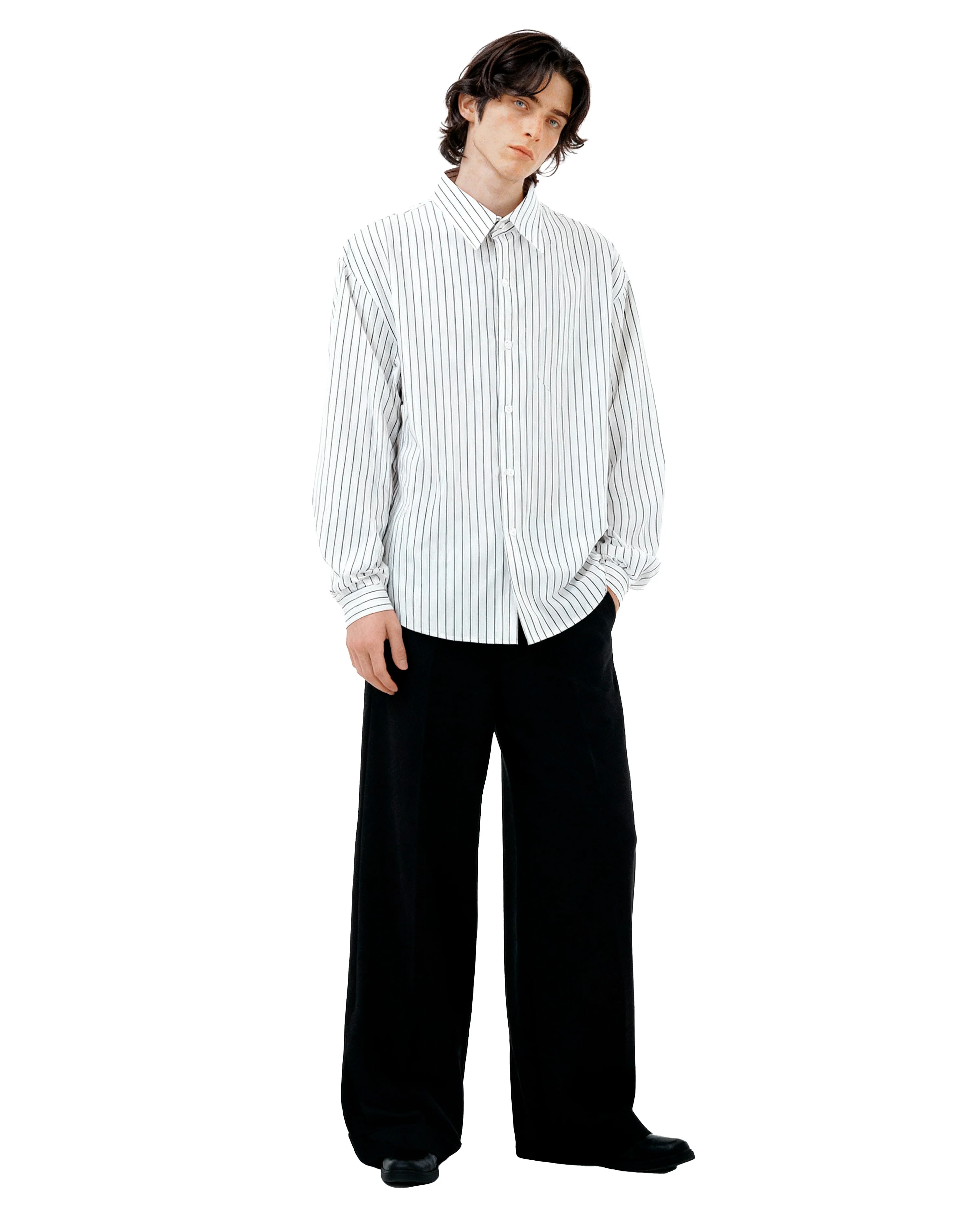 Pinstripe Long Sleeve Drop Shoulder Button Shirt - Image 5