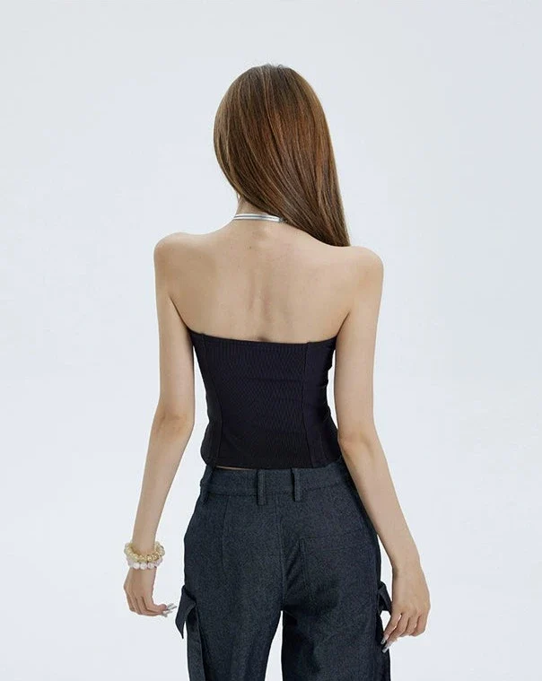 Pinstripe Panel Strapless Corset Top - Image 3