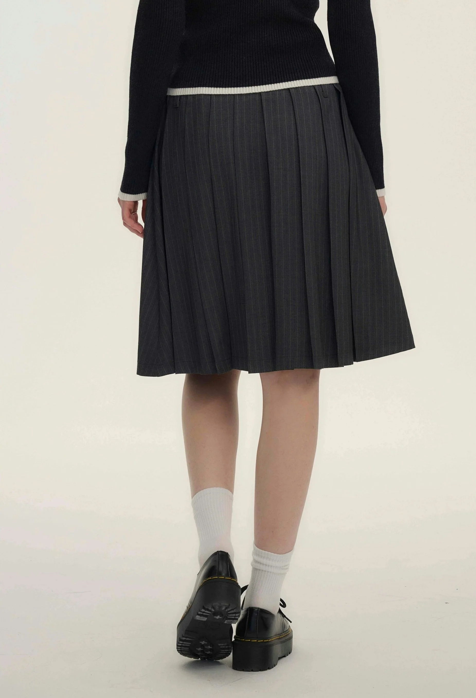 Pinstripe Pleated Short-Midi Skirt - Image 6