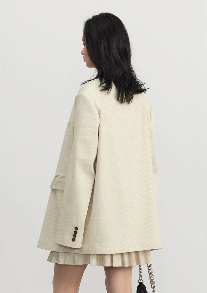 Pinstripe Texture Oversized Blazer and Pleated Dress Set - Image 4
