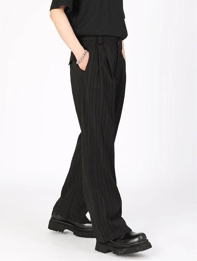 Pinstripe Texture Wide-Leg Elastic Waist Trousers - Image 4