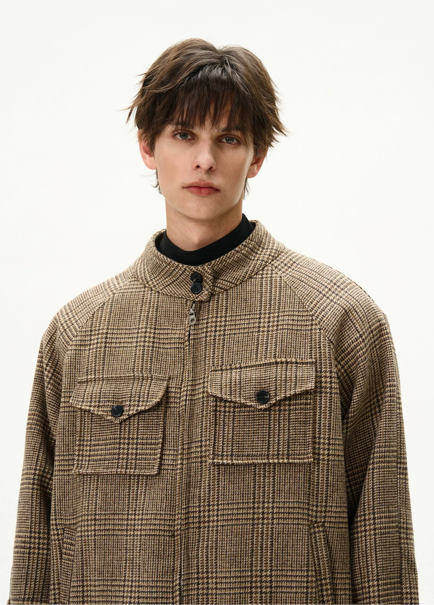 Plaid Bomber Jacket with Chest Pockets - Image 4