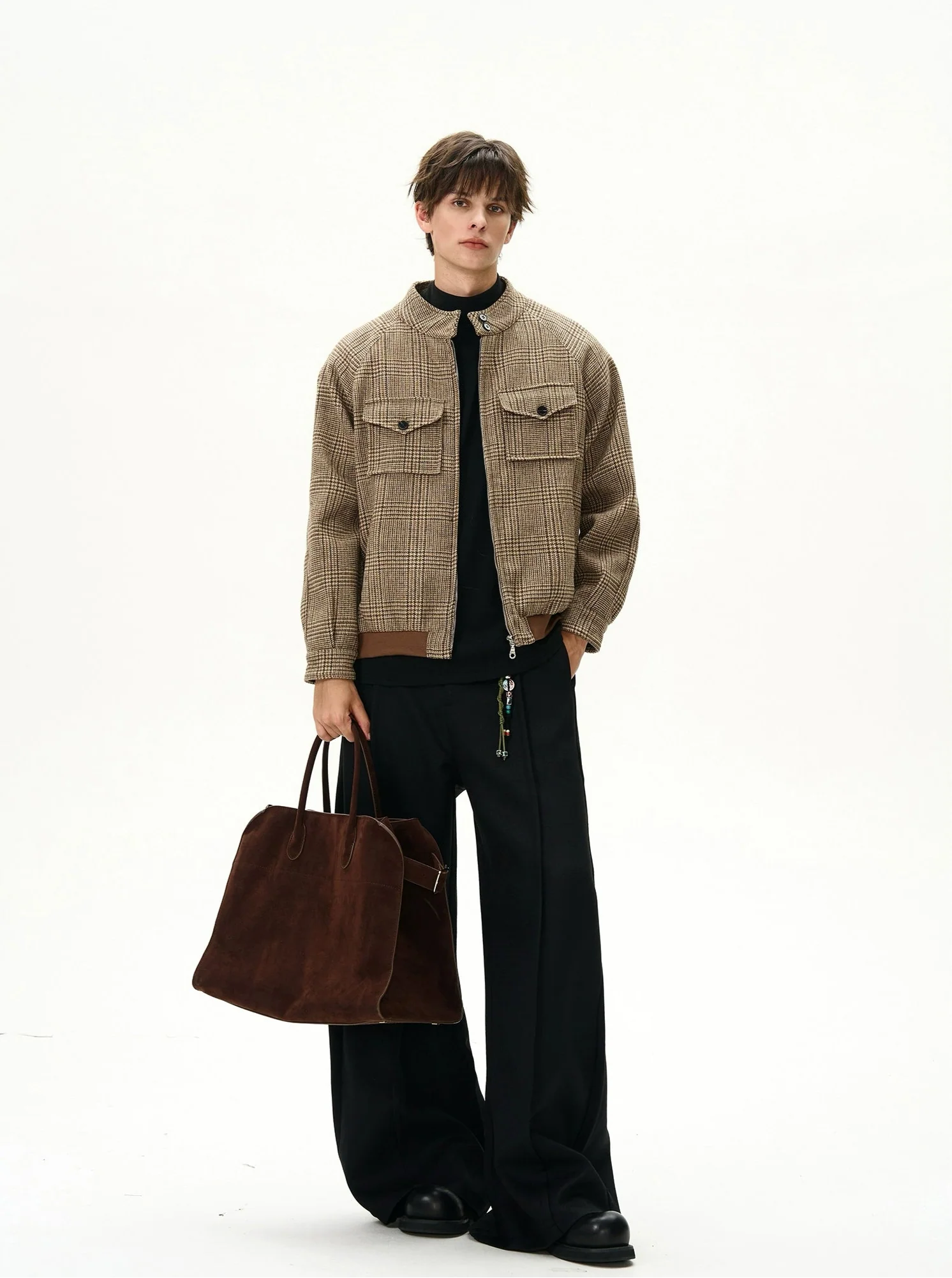 Plaid Bomber Jacket with Chest Pockets - Image 5