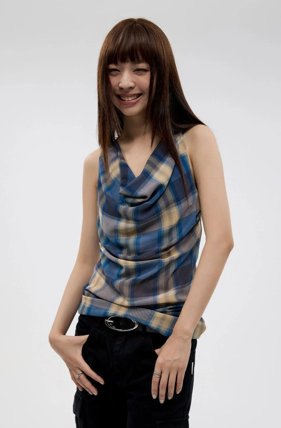 Plaid Cowl Neck Sleeveless Top - Image 10