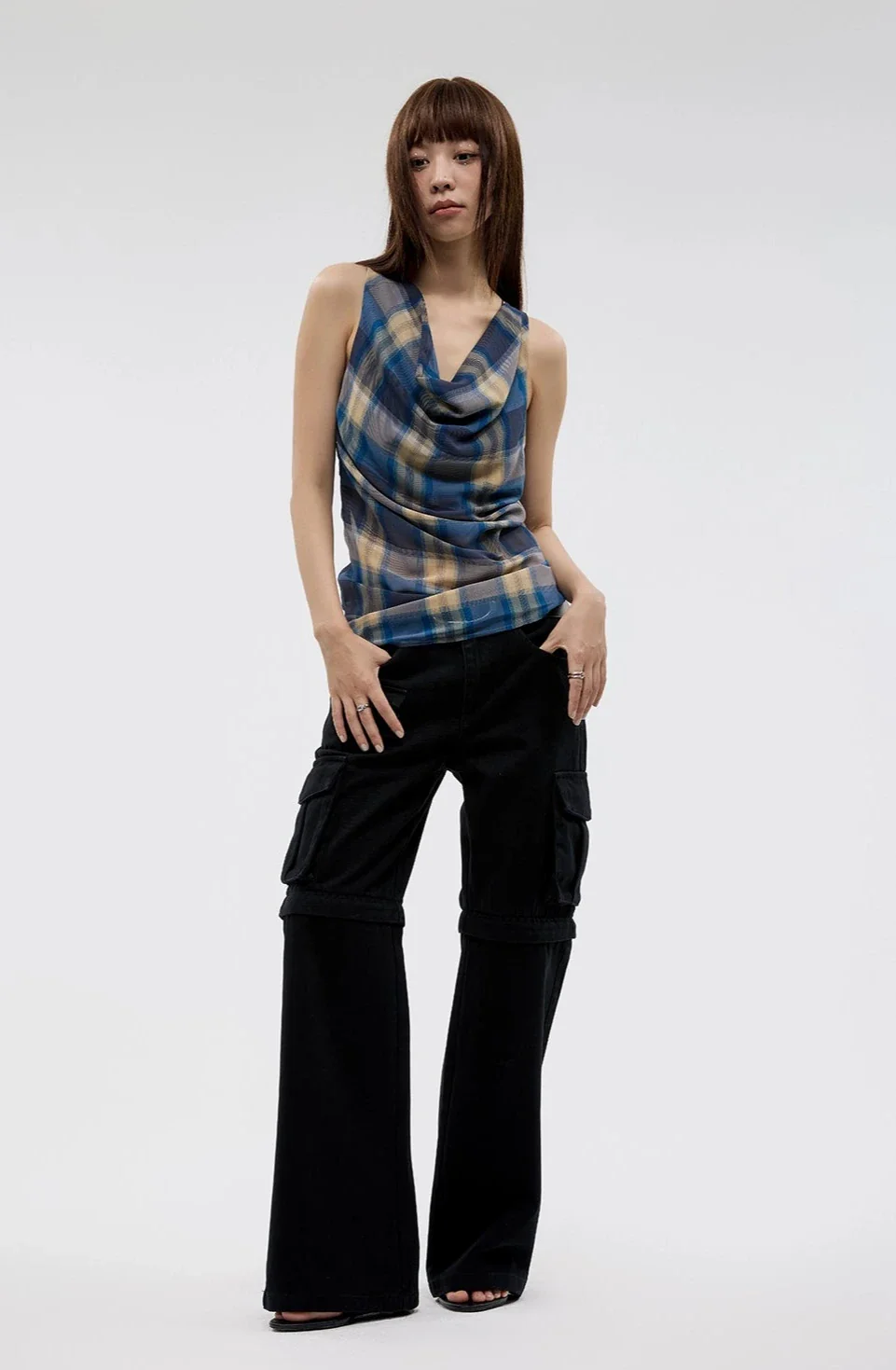 Plaid Cowl Neck Sleeveless Top - Image 14