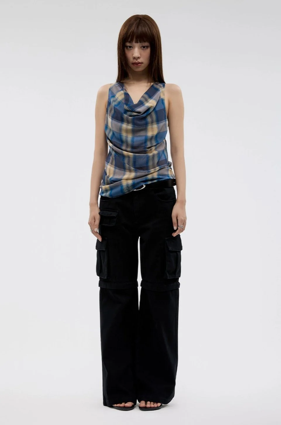 Plaid Cowl Neck Sleeveless Top - Image 16