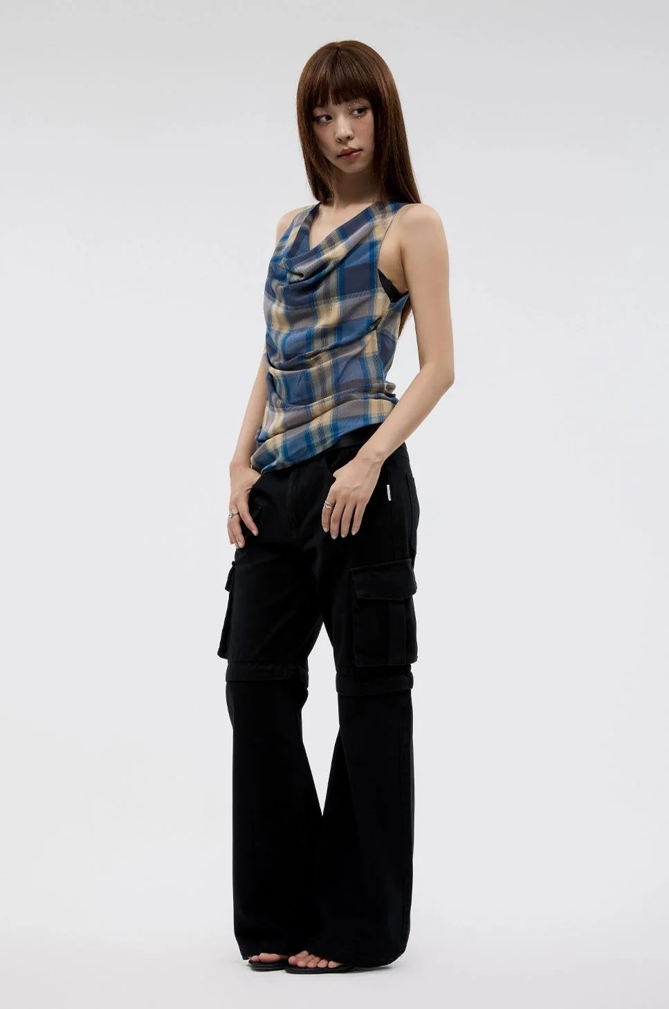 Plaid Cowl Neck Sleeveless Top - Image 17
