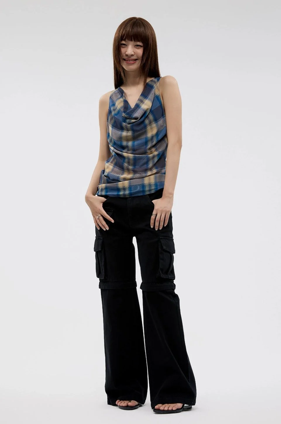 Plaid Cowl Neck Sleeveless Top - Image 18