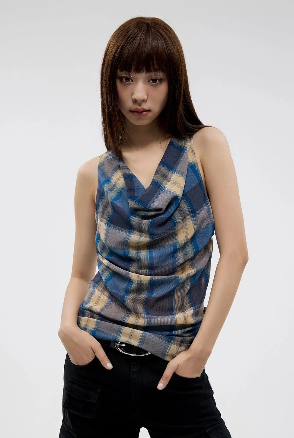 Plaid Cowl Neck Sleeveless Top - Image 9