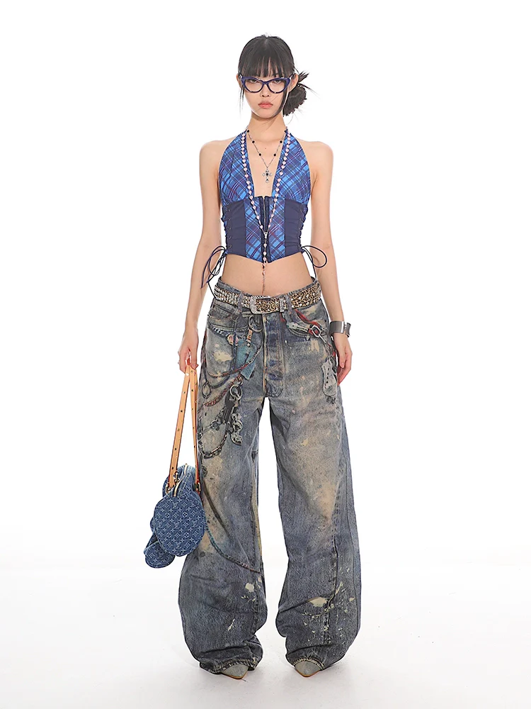 Plaid Halter Neck Crop Top with Side Lacing - Image 10