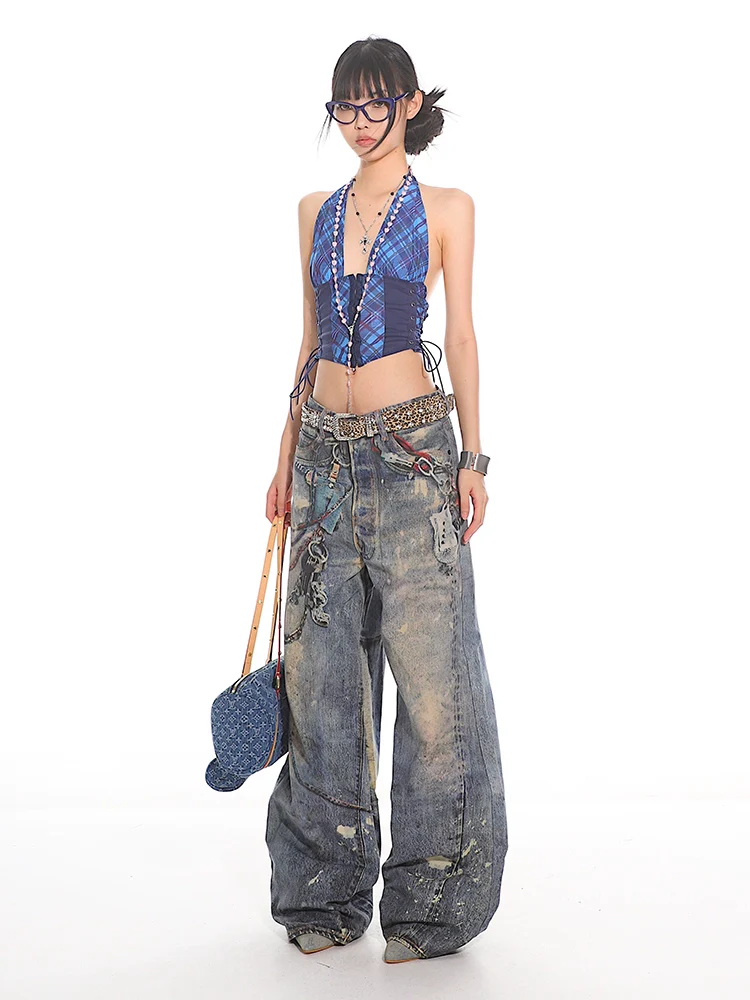 Plaid Halter Neck Crop Top with Side Lacing - Image 11