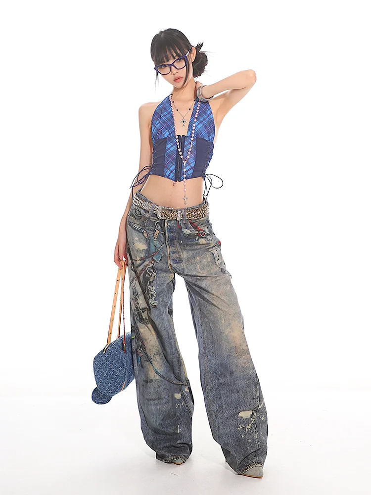 Plaid Halter Neck Crop Top with Side Lacing - Image 12