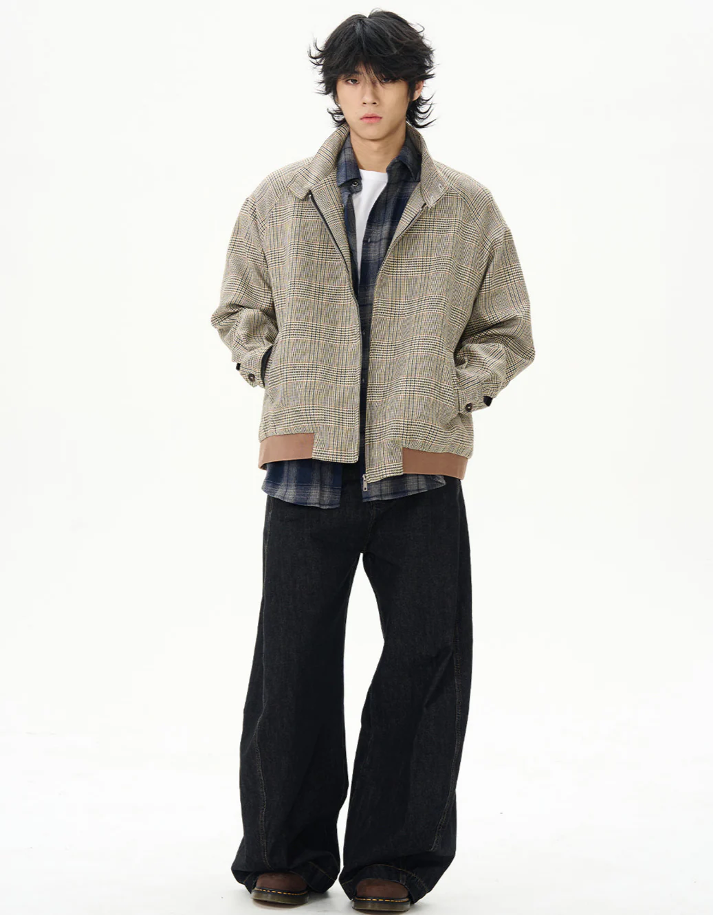 Plaid High Collar Zip Bomber Jacket - Image 5